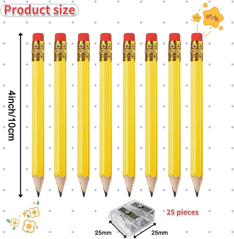 Adhere 25pcs Golf Pencils with eraser Hexagon Wooden Pencils Graphite 2B for Golf Event Scoring,Classroom,Wedding,Company Meetings,Pew, Pocket (Yellow1) - Image 2